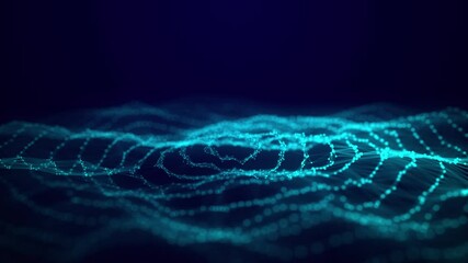 Fototapete - Abstract circle wave with moving dots. Flow of particles. Cyber technology illustration. 3d rendering.