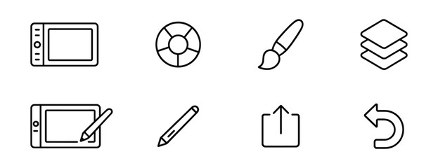 Wall Mural - creative tools line icon set. art, design essentials outline collection