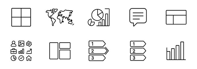 Poster - Business and analysis linear icon set. charts, graphs, communication line style