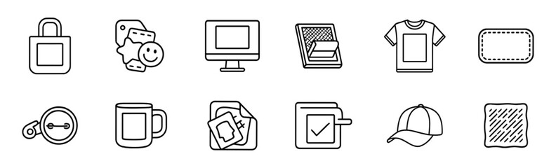 Poster - Shopping, apparel outline icon set. e-commerce, retail symbols in line style