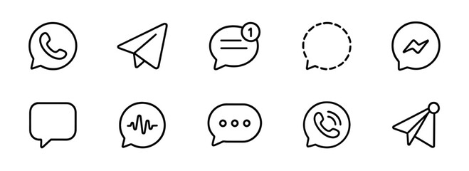 Poster - Communication, messaging outline icon set. call, chat, social media icons linear collection