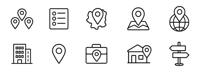 Poster - Navigation and location outline icon set: maps, gps symbols in linear style