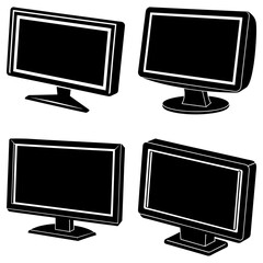 Poster - Four Black Silhouettes of Computer Monitors: Isometric View, Simple Design, Technology Concept