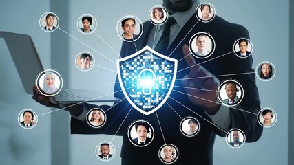 Poster - Black man working on a computer and cloud computing concept