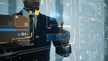 Poster - Black man operating a hologram screen GUI