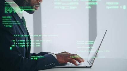 Poster - パソコンで作業する外国人男性とコーディングデータのコンセプト