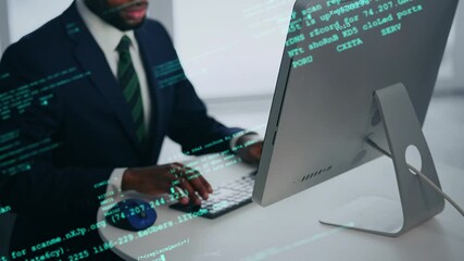 Poster - パソコンで作業する外国人男性とコーディングデータのコンセプト