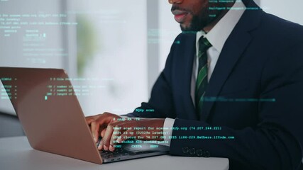 Poster - Black man working on a computer and coding data concept