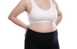 © New Africa - Weight loss. Plus size woman on white background, closeup