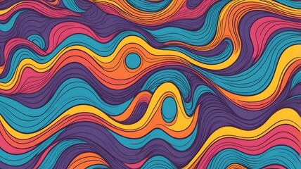 Fototapete - Abstract Trippy Lines Pattern. Cool Groovy Retro Texture. Psychedelic Wavy Illustration. Geometric Funky Vintage Vector Backdrop.