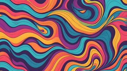 Fototapete - Abstract Trippy Lines Pattern. Cool Groovy Retro Texture. Psychedelic Wavy Illustration. Geometric Funky Vintage Vector Backdrop.