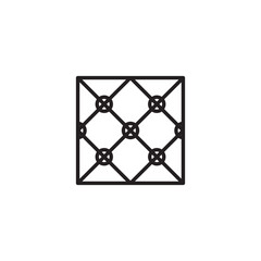 Poster - A grid of minimalist line art icons, including a gear, a patterned square, a balance scale, a lightbulb with a dollar sign, and a magnifying glass over a dollar sign.