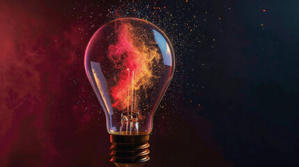 Poster - Vibrant light bulb emits colorful sparks and abstract patterns, symbolizing innovation and creativity in design