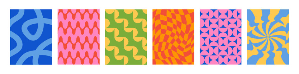 Poster - Set of Abstract vertical geometric backgrounds with colorful shapes and forms. Yellow, red, green and  blue colors. Trendy vector illustration in style retro