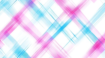 Poster - Geometric plaid pattern with intersecting neon pink and electric blue lines on a clean white background