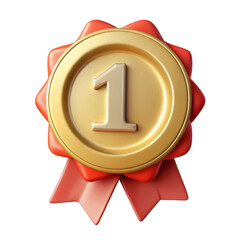 Aufkleber - 3d golden award medal with red ribbon isolated on transparent background