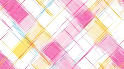 Poster - Retro-inspired neon plaid design in shocking pink and electric yellow lines, seamless over white
