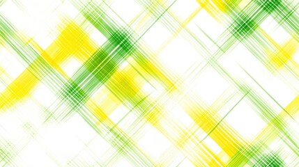 Poster - Seamless plaid design with neon green and yellow intersecting stripes, bold lines over white backdrop