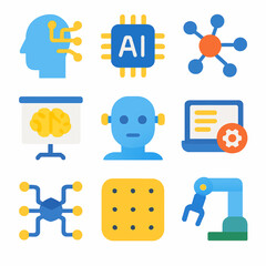 Poster - Artificial intelligence concept with brain, robot, chip and machine learning icons