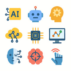 Poster - Artificial intelligence icons depict machine learning and futuristic technology