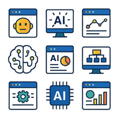 Fototapete - Artificial intelligence icons depicting neural networks, data analysis and machine learning