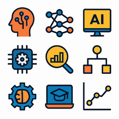 Poster - Artificial intelligence icons set depicting technology and machine learning elements