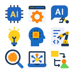 Poster - Artificial intelligence icons set featuring machine learning and automation concept