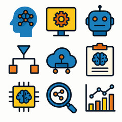 Poster - Artificial intelligence icons showcase digital innovation and machine learning progress