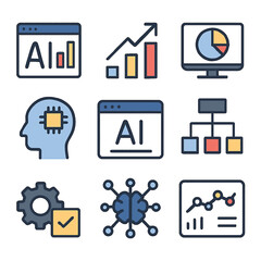 Poster - Artificial intelligence vector graphics depicting machine learning and data analysis