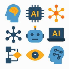 Poster - Artificial intelligence vector icons representing machine learning and neural networks