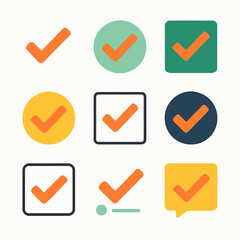 Poster - Assorted orange checkmarks in various shapes and colors against a white backdrop graphic