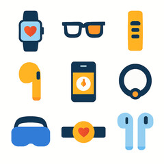 Poster - Assorted wearable technology vector icons featuring smartwatches, glasses and earphones
