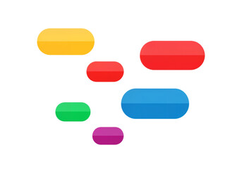 Fototapete - Colorful geometric shapes in various sizes on a transparent background. The shapes include yellow, green, red, blue, and purple ovals and rectangles.