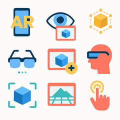 Poster - Augmented reality and virtual reality vector icons showcase immersive technology