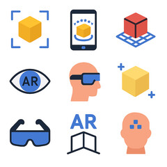 Poster - Augmented reality technology vector icons showcasing digital interaction and innovation