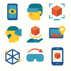 Poster - Augmented reality vector set featuring vr glasses, cube and location pin icons