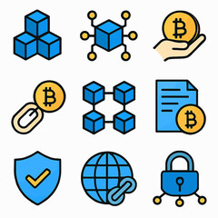 Poster - Blockchain technology vector icons depicting digital security and cryptocurrency