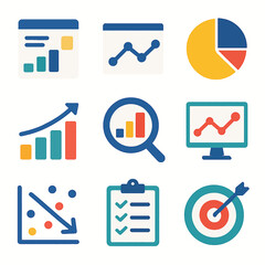 Poster - Business analysis vector icons set featuring charts, graphs and target symbol
