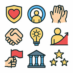 Poster - Business and success vector icons set depicting growth, teamwork and achievement