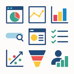 Poster - Business data analytics illustration with graphs, charts, and search elements