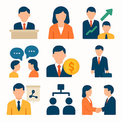 Poster - Business people icons representing various aspects of professional life and teamwork