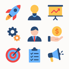 Poster - Business startup vector icons set featuring strategy, planning, and growth elements