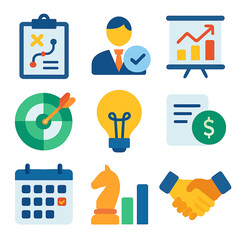 Poster - Business strategy icons depicting planning, management, growth, ideas, and teamwork