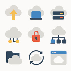 Poster - Cloud computing icons set depicting data transfer security and synchronization