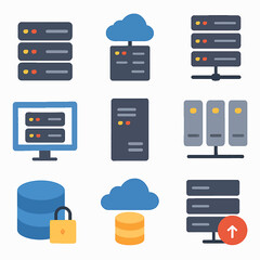Poster - Cloud computing infrastructure with servers and database storage vector illustration
