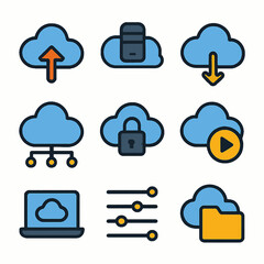 Poster - Cloud computing vector icons illustrating data storage and digital connectivity options