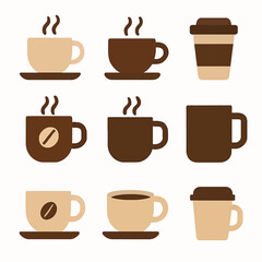 Poster - Collection of Coffee Cup Illustrations in Various Styles and Colors on White