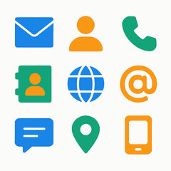 Poster - Collection of colorful business communication icons representing contact methods for assistance