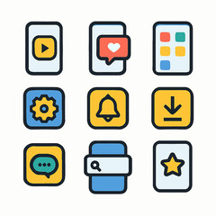 Aufkleber - Collection of modern app icons featuring play, notification, settings, and search interface