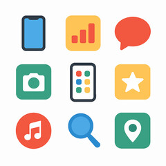 Aufkleber - Colorful App Icons Collection Featuring Smartphone, Camera, Music, and Location Symbols